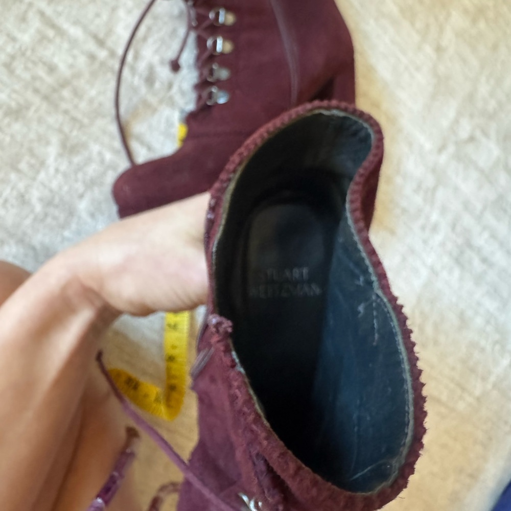 Stuart Weitzman Burgundy Suede Lace-Up Booties – Size 7 – 5” Heel - Picture 9 of 10